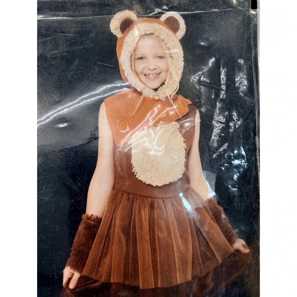 New Star Wars Ewok Girls Costume Tutu Dress Hood Cuffs Brown Jazwares 10-12